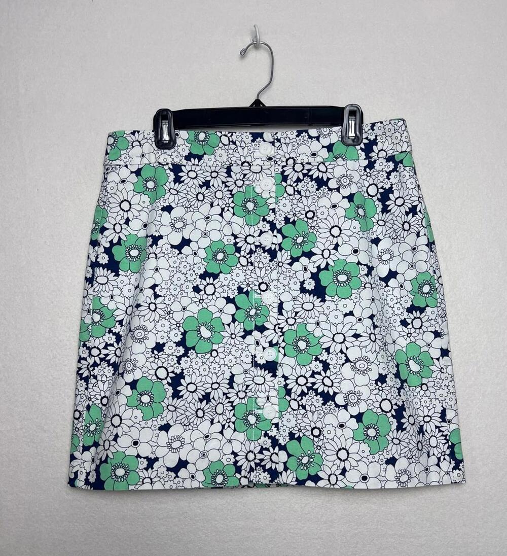 Talbots Women's Green Button Up Lined Floral Print A-Line Short Skirt Size 12